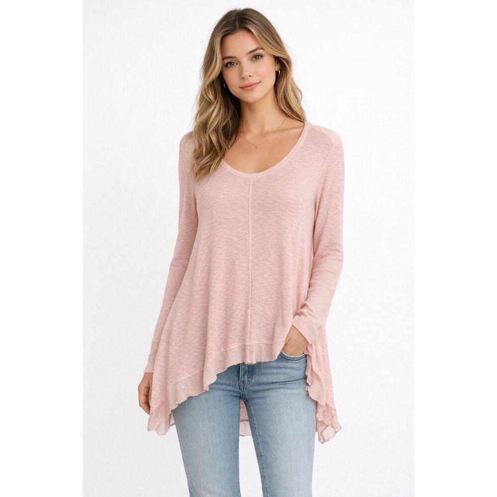 Left of Center Anthropologie Boho Long Sleeve Asymetrical Top Pink Small